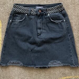 DL1961 Dark Gray Denim Skirt with Studded Detail